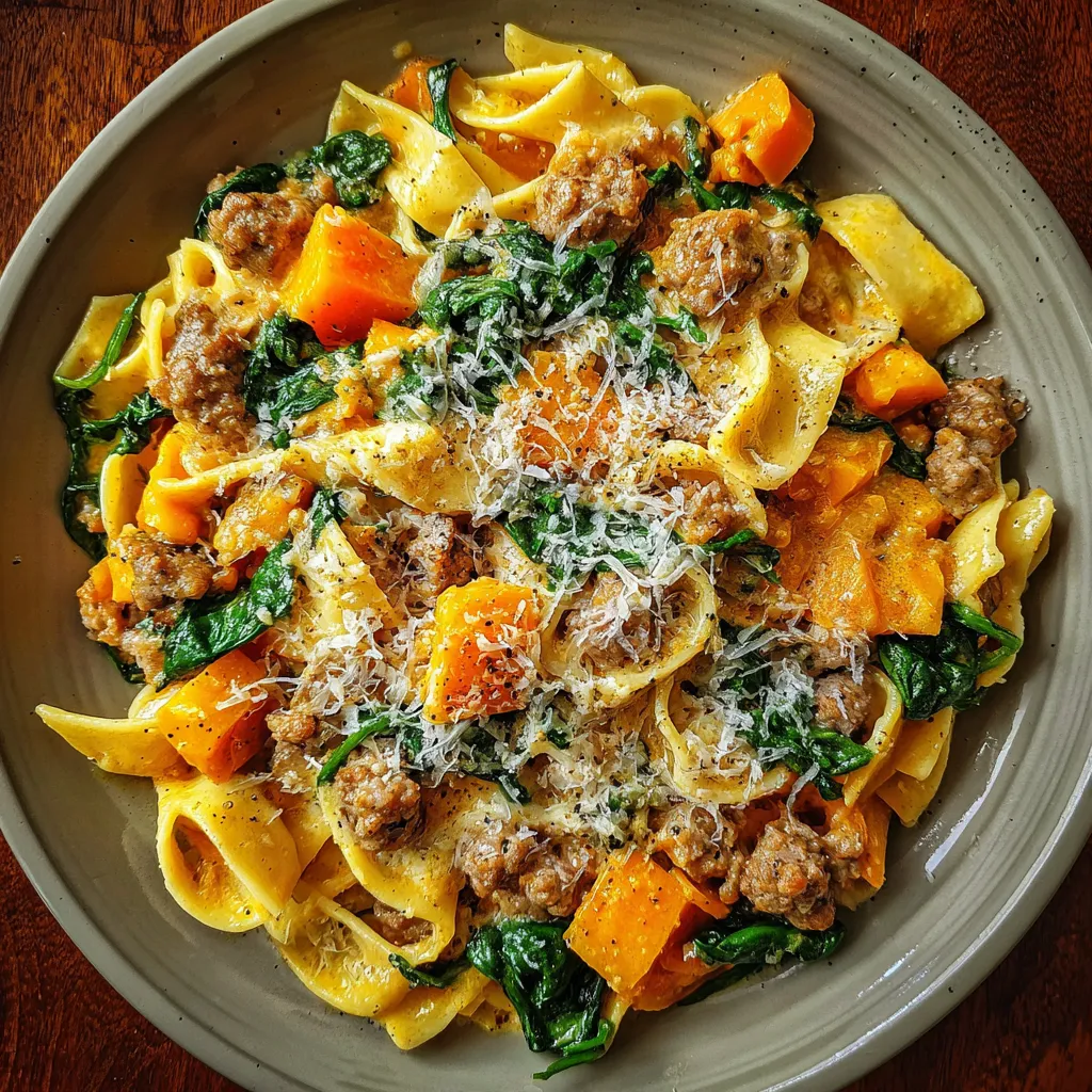 Creamy Butternut Squash Pasta with Sausage and Spinach