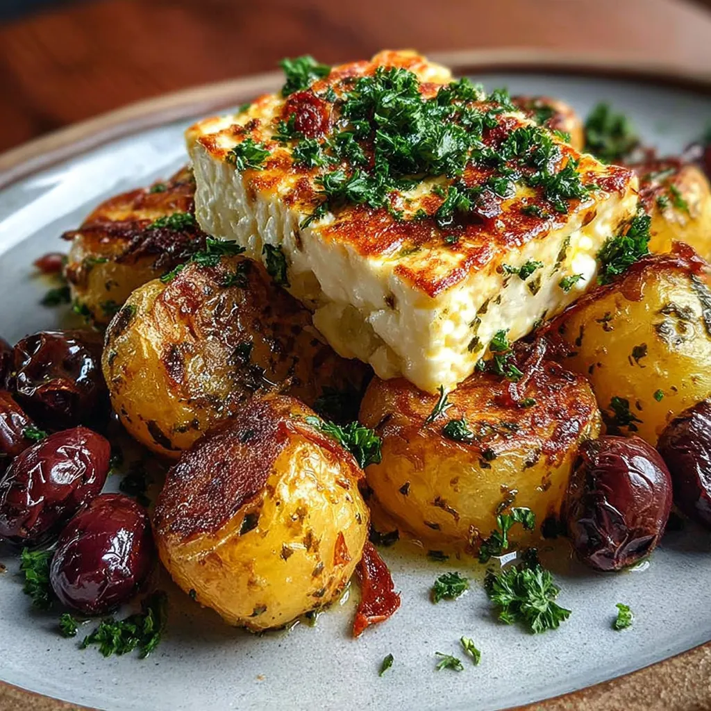 Roasted Potatoes with Baked Feta and Garlic