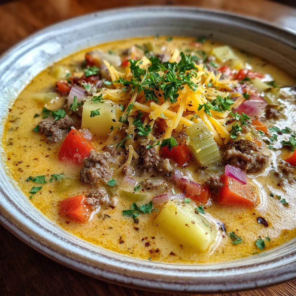 Creamy Hearty American Cheeseburger Soup