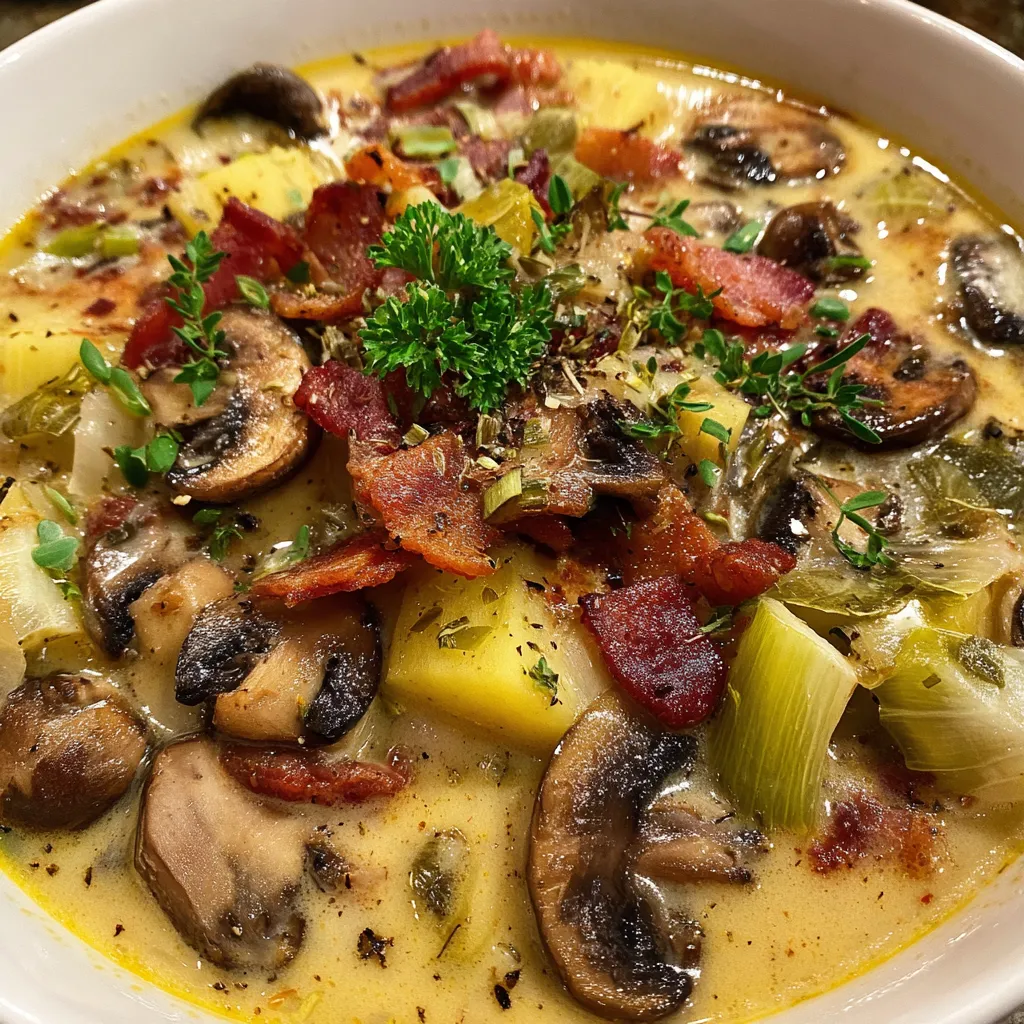 Wild Mushroom Chowder with Bacon and Leeks