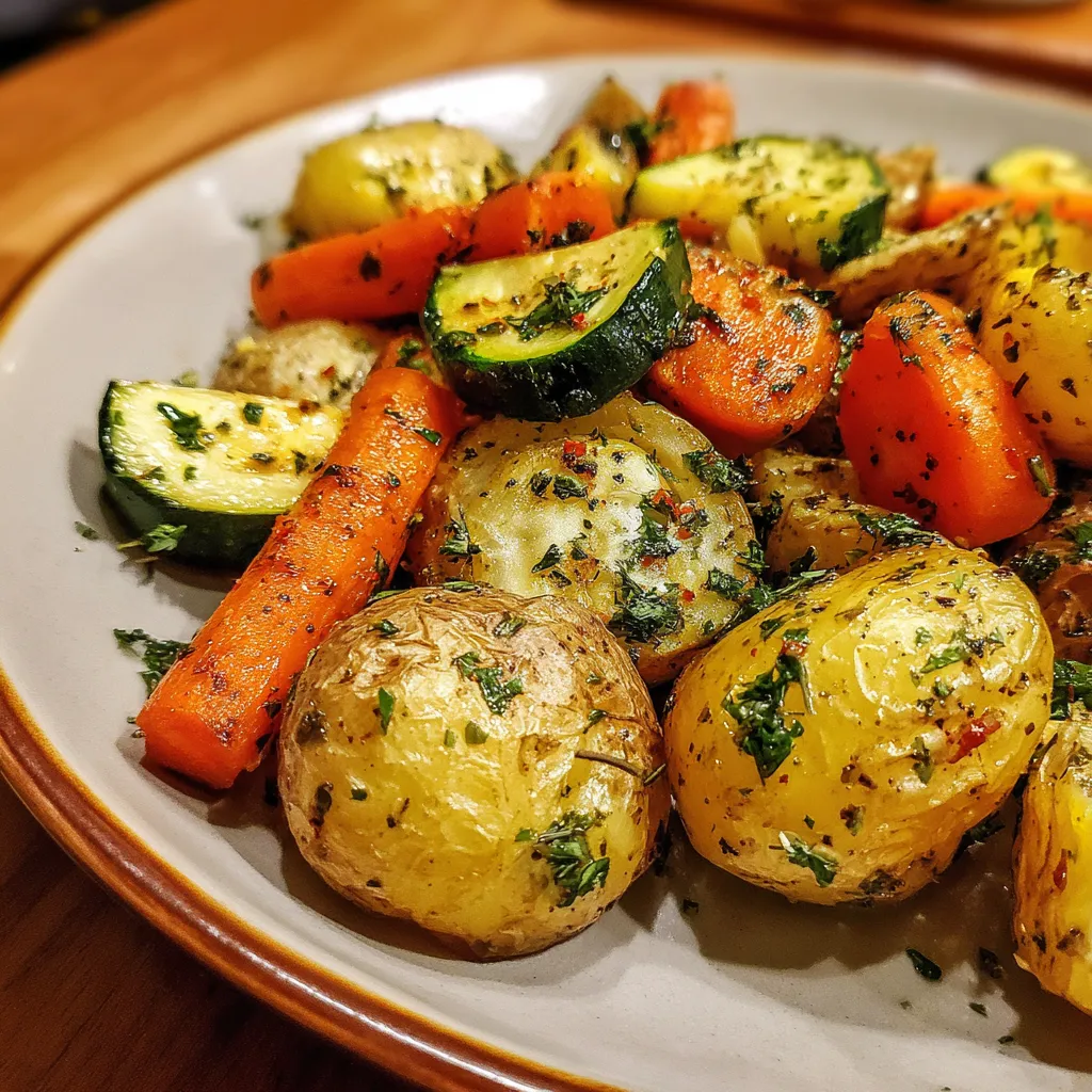 Garlic Herb Roasted Potatoes with Carrots and Zucchini