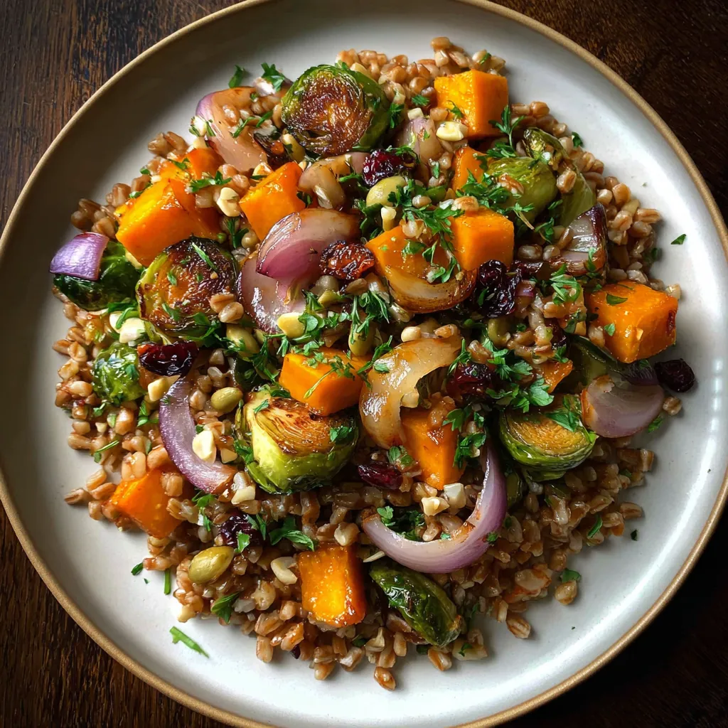 Fall Farro Salad with Butternut Squash & Brussels Sprouts