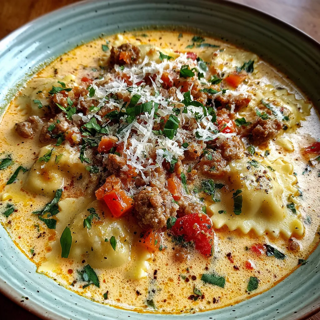 Creamy Ravioli Soup with Sausage