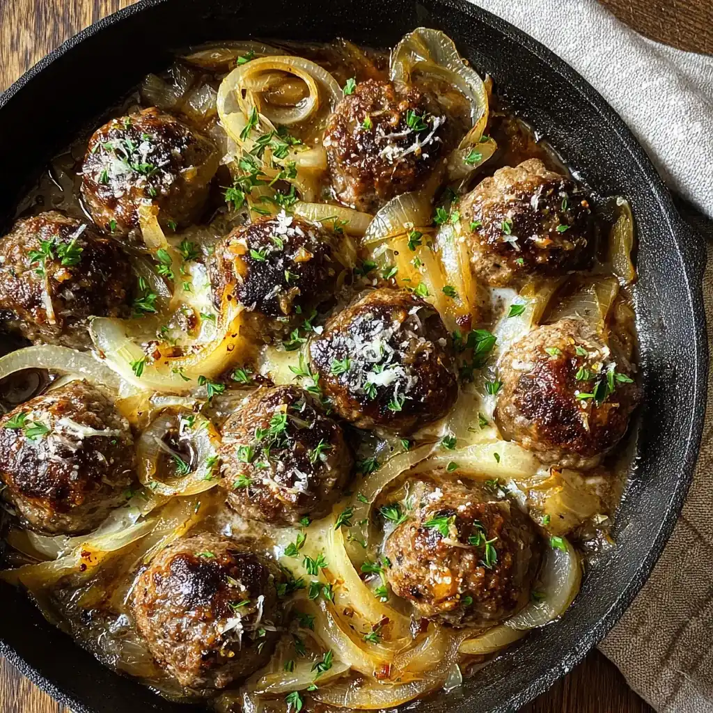 French Onion Meatball Skillet