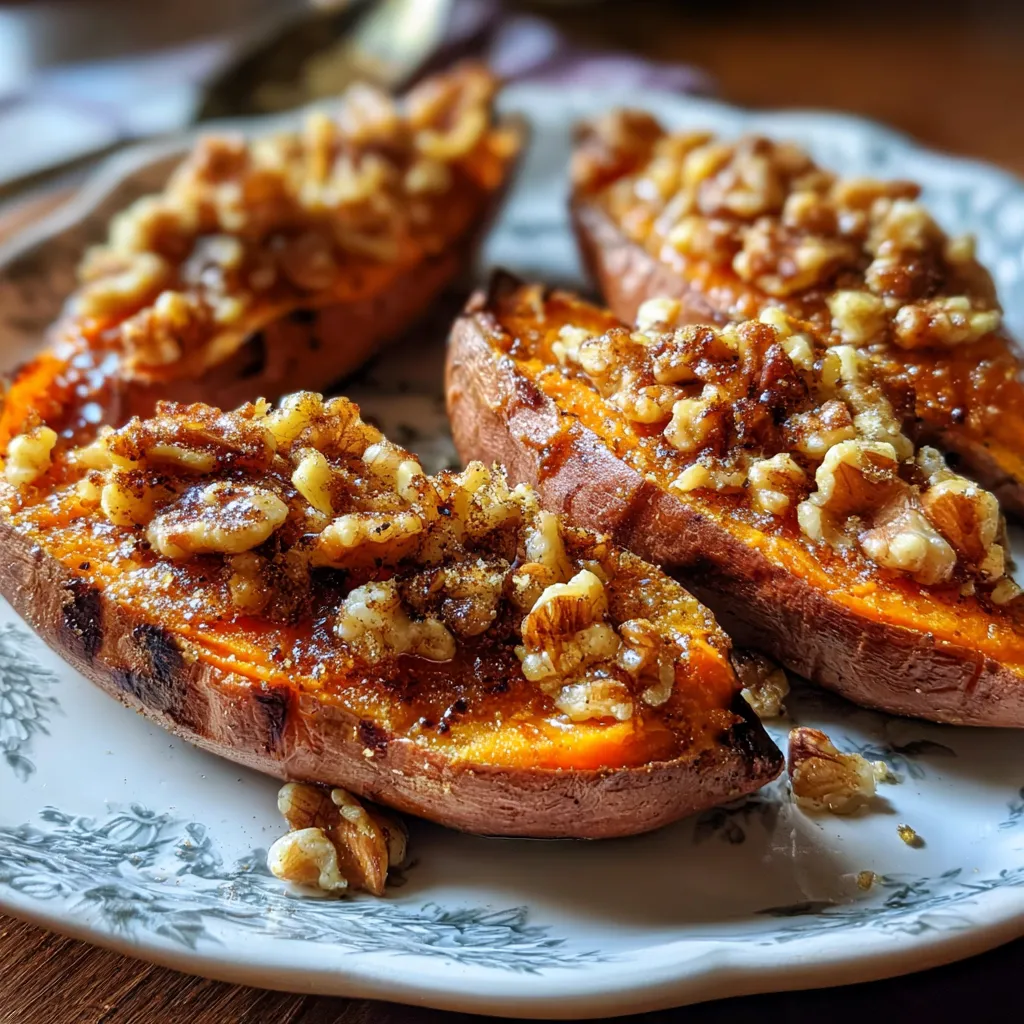 Twice Baked Sweet Potatoes with Maple and Walnuts