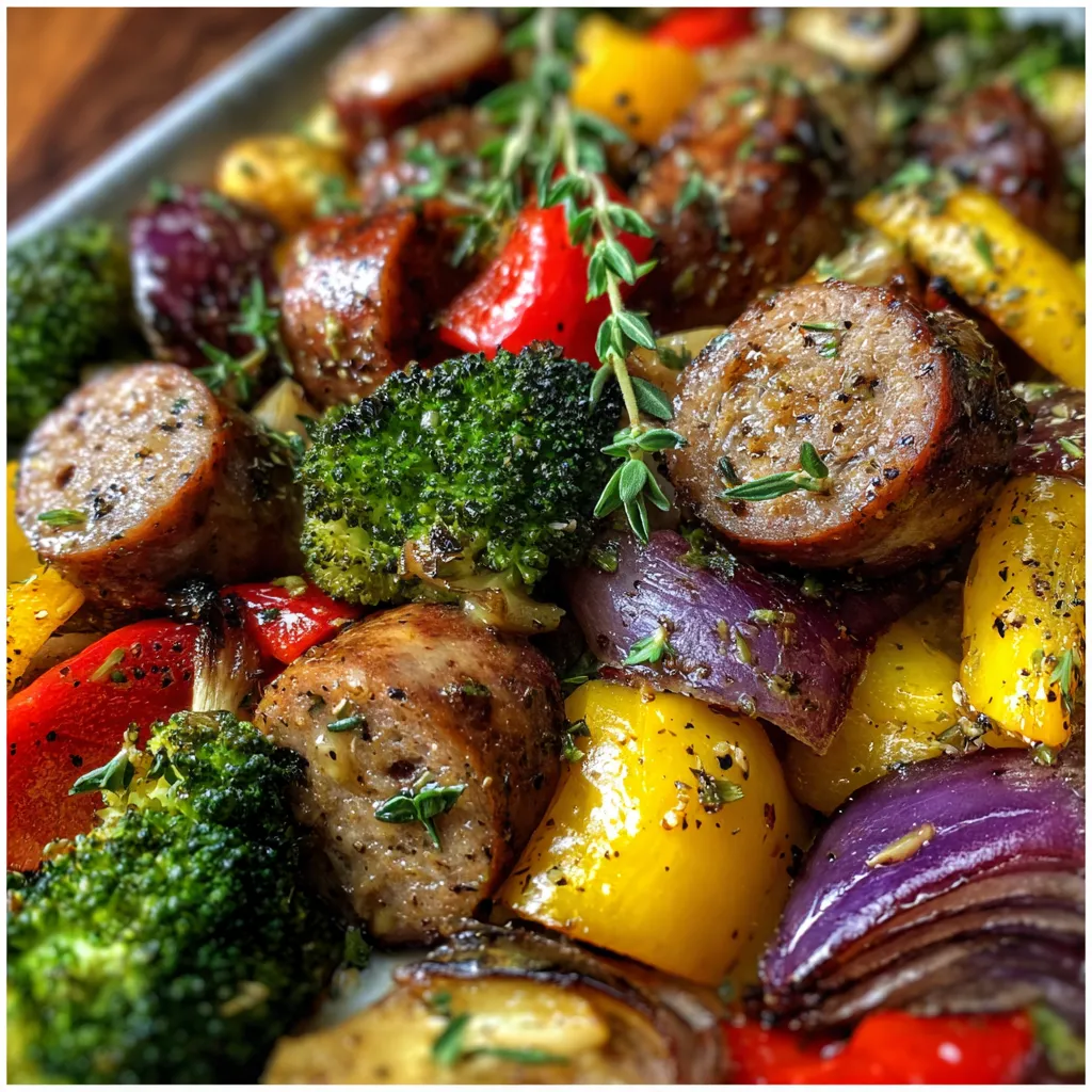 Sheet Pan Sausage and Veggies with Maple Dijon Sauce