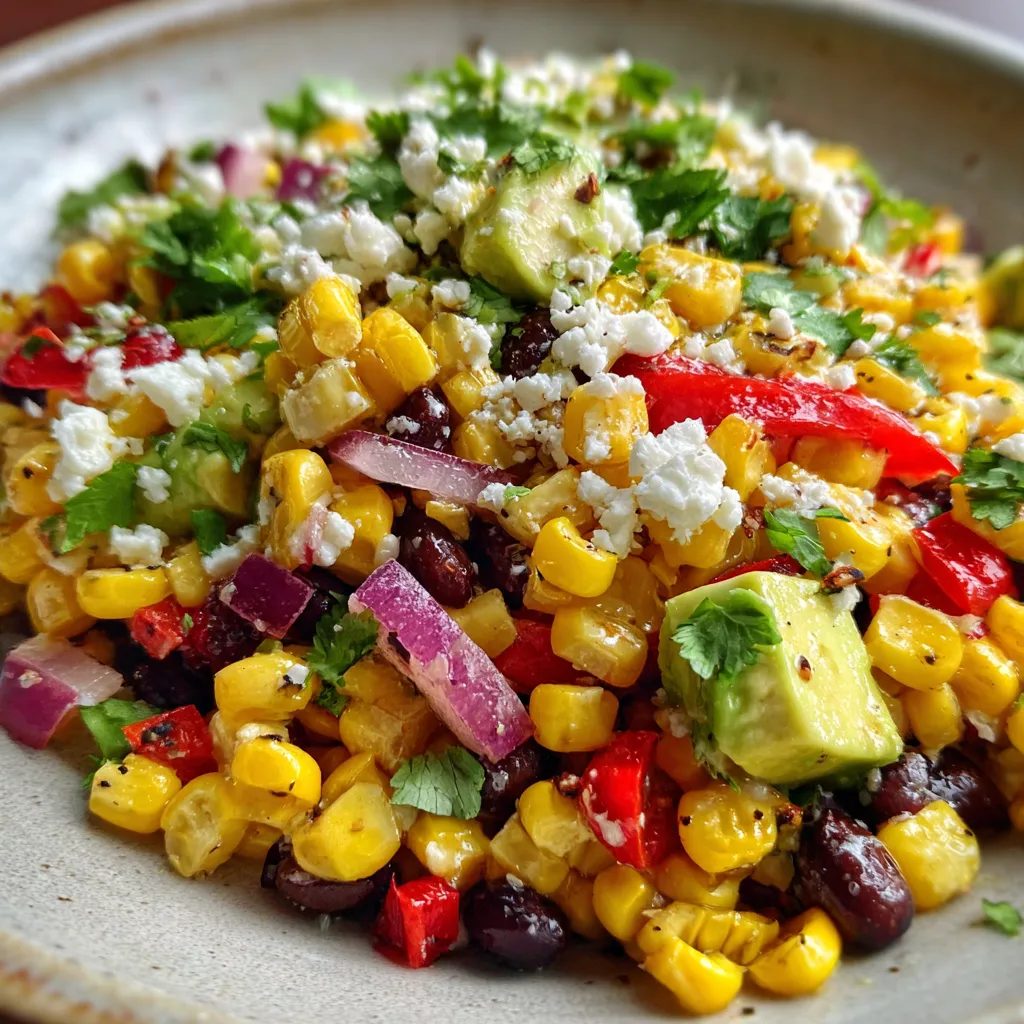 Healthy Corn and Black Bean Salad with Lime Dressing and Feta Cheese